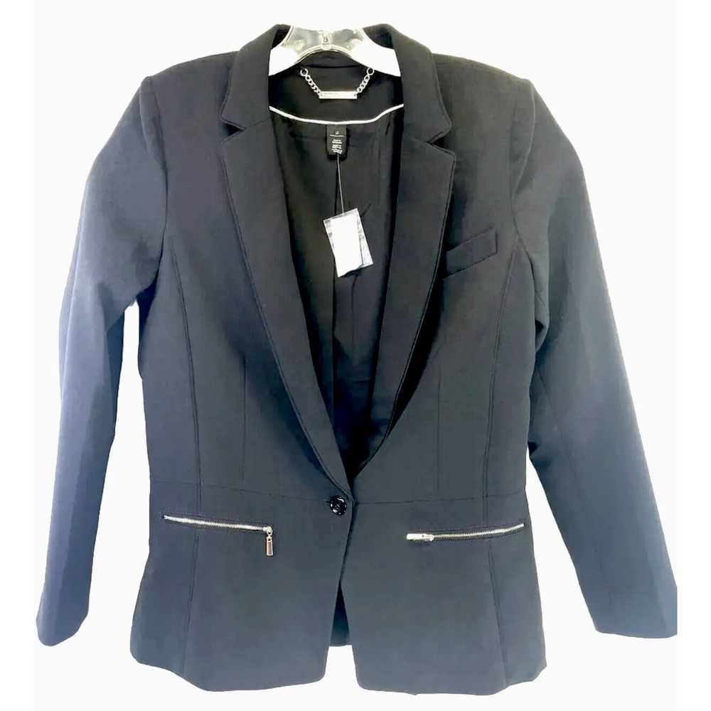 White/ Black Long Crepe Black Button Blazer Sz 10 (A2) NWTs